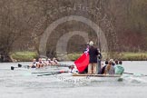 The Women's Boat Race and Henley Boat Races 2014: The Newton Women's Boat Race - Oxford is winning the race. In front the press launch..
River Thames,
Henley-on-Thames,
Buckinghamshire,
United Kingdom,
on 30 March 2014 at 15:15, image #320