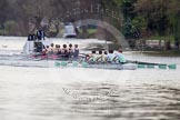 The Women's Boat Race and Henley Boat Races 2014: The Lightweight Men's Boat Race - OULRC vs CULRC, Cambridge is leading by about a length, the boats are followed by the umpire's launch..
River Thames,
Henley-on-Thames,
Buckinghamshire,
United Kingdom,
on 30 March 2014 at 15:39, image #365