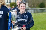 The Women's Boat Race and Henley Boat Races 2014: Elizabeth Fenje, bow in the OUWBC boat that won the Newton Women's Boat Race, with the Newton Women's Boat Race Trophy..
River Thames,
Henley-on-Thames,
Buckinghamshire,
United Kingdom,
on 30 March 2014 at 17:14, image #538