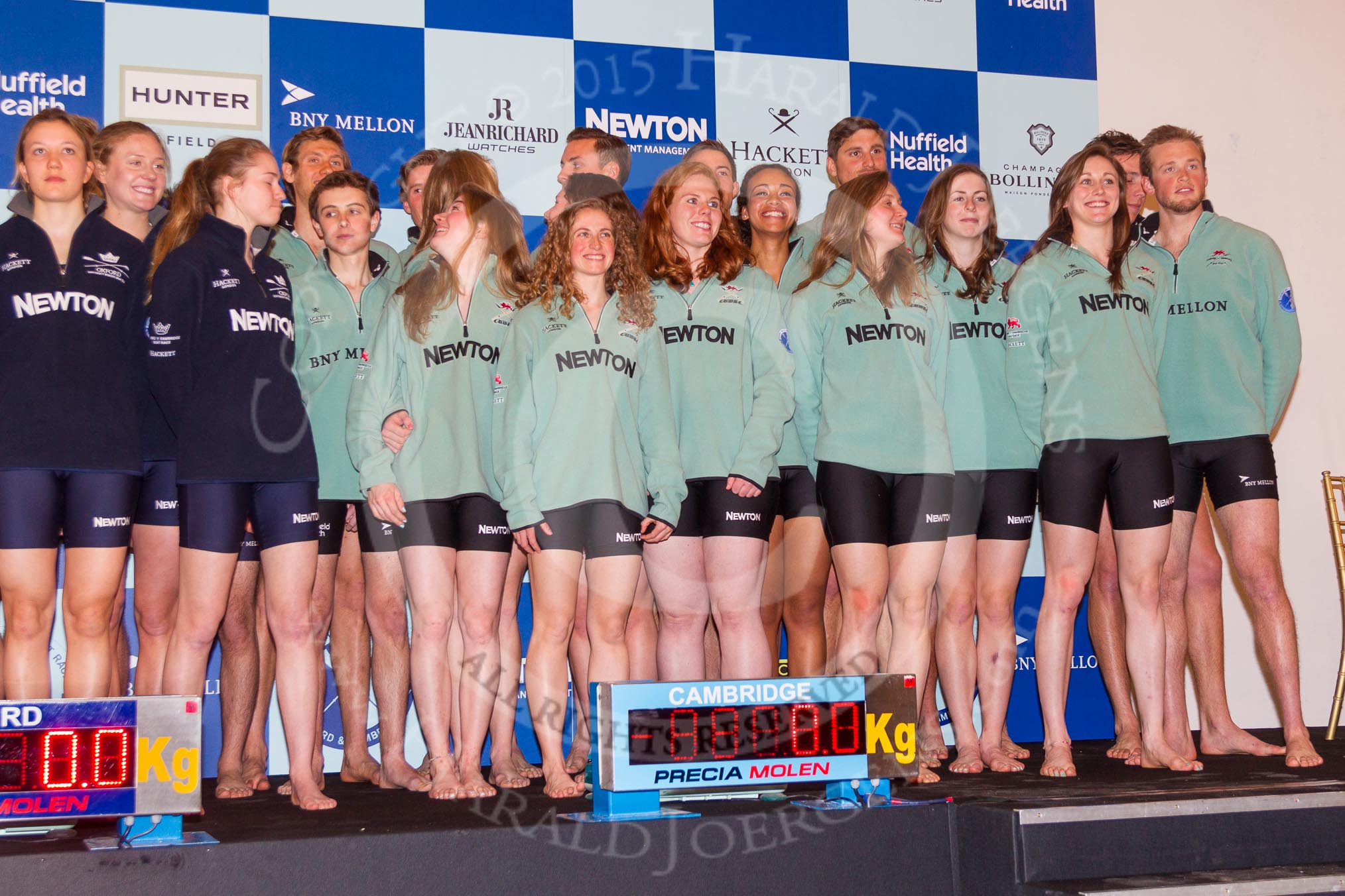 The 2015 Women's Boat Race and Boat Race Cambridge Blue Boat crews together