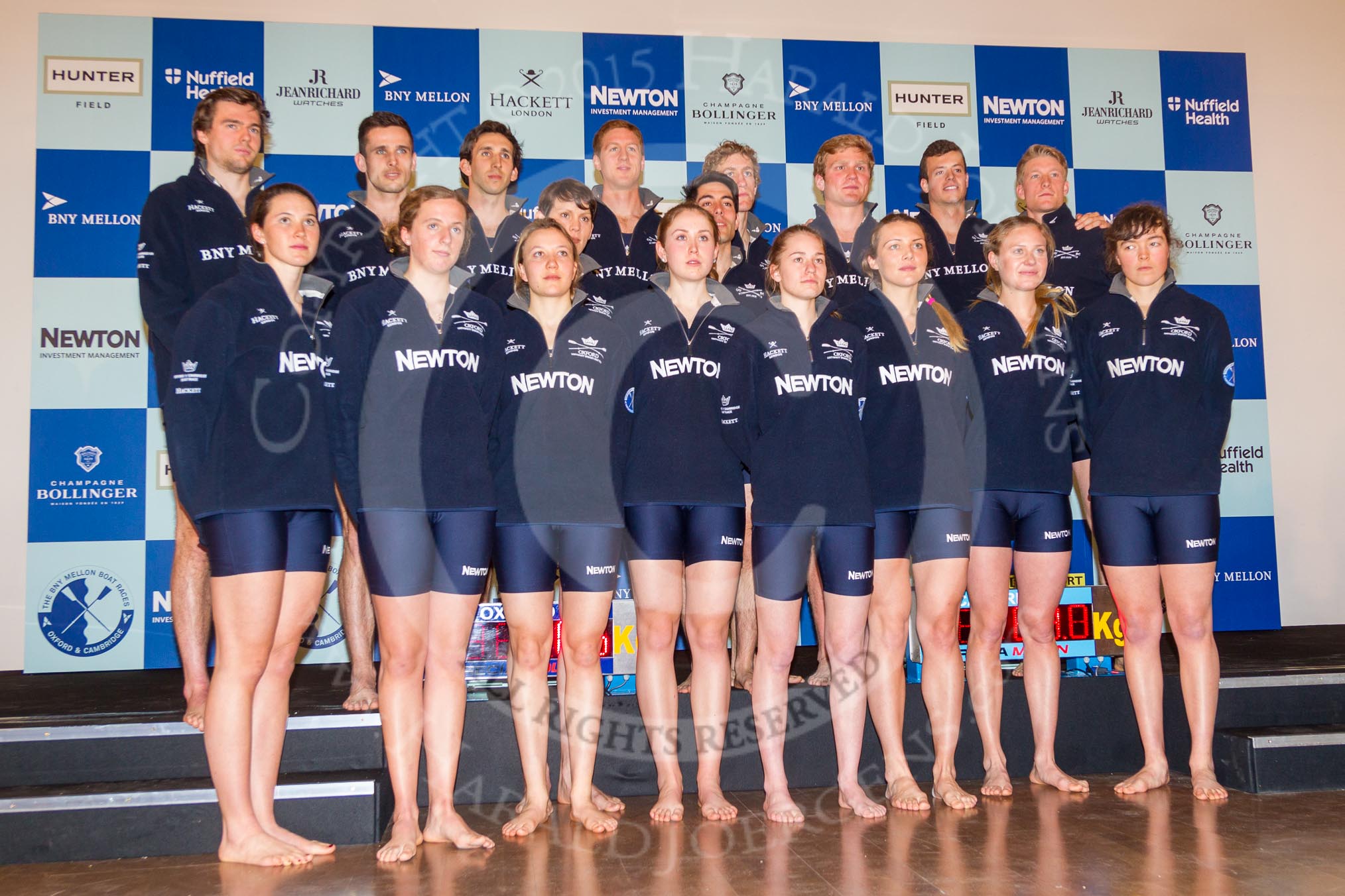 The 2015 Women's Boat Race and Boat Race Oxford Blue Boat crews together