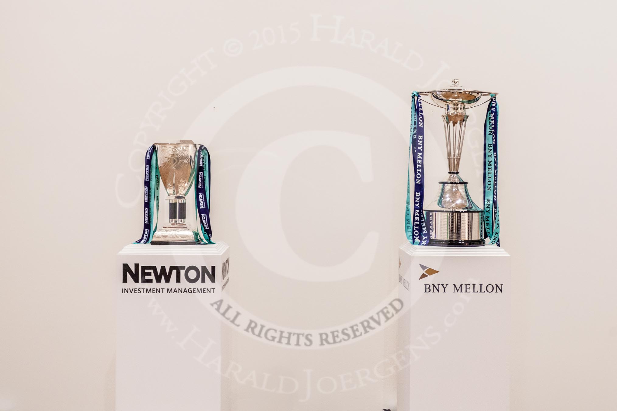 The Newton Women's Boat Race tropy and the BNY Mellon Boat Race trophy together