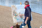 The Boat Race season 2015 - Newton Women's Boat Race: Artist Nick Botting painting a Women's Boat Race scene.
River Thames between Putney and Mortlake,
London,

United Kingdom,
on 11 April 2015 at 14:19, image #25