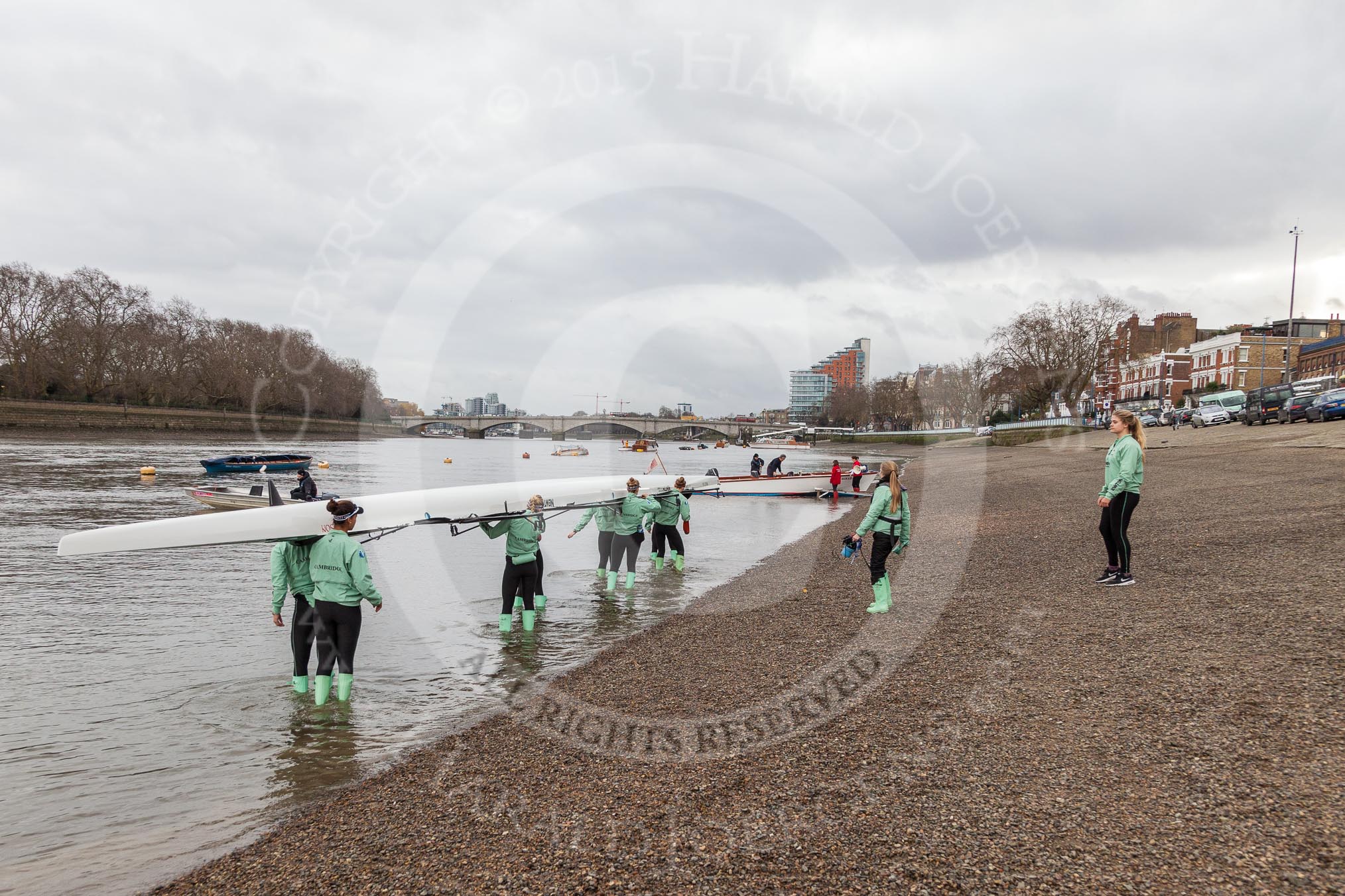 The Boat Race season 2016 - Women's Boat Race Trial Eights (CUWBC, Cambridge): Race preparations - CUWBC boat "Tideway" and crew.
River Thames between Putney Bridge and Mortlake,
London SW15,

United Kingdom,
on 10 December 2015 at 10:17, image #12