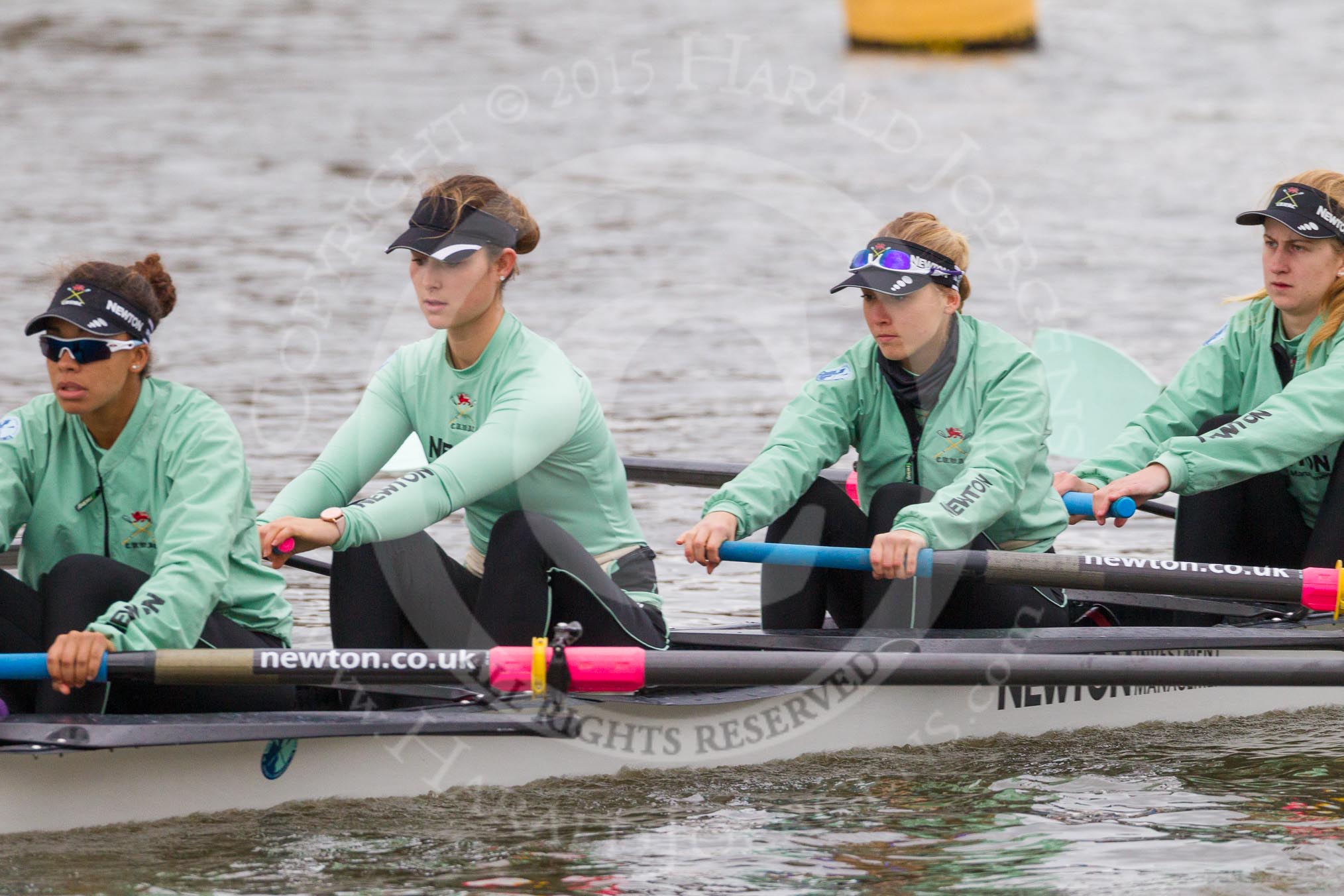 The Boat Race season 2016 - Women's Boat Race Trial Eights (CUWBC, Cambridge): "Tideway", here stroke-Daphne Martschenko, 7-Thea Zabell, 6-Alexandra Wood, 5-Lucy Pike, and 4-Alice Jackson.
River Thames between Putney Bridge and Mortlake,
London SW15,

United Kingdom,
on 10 December 2015 at 10:21, image #27