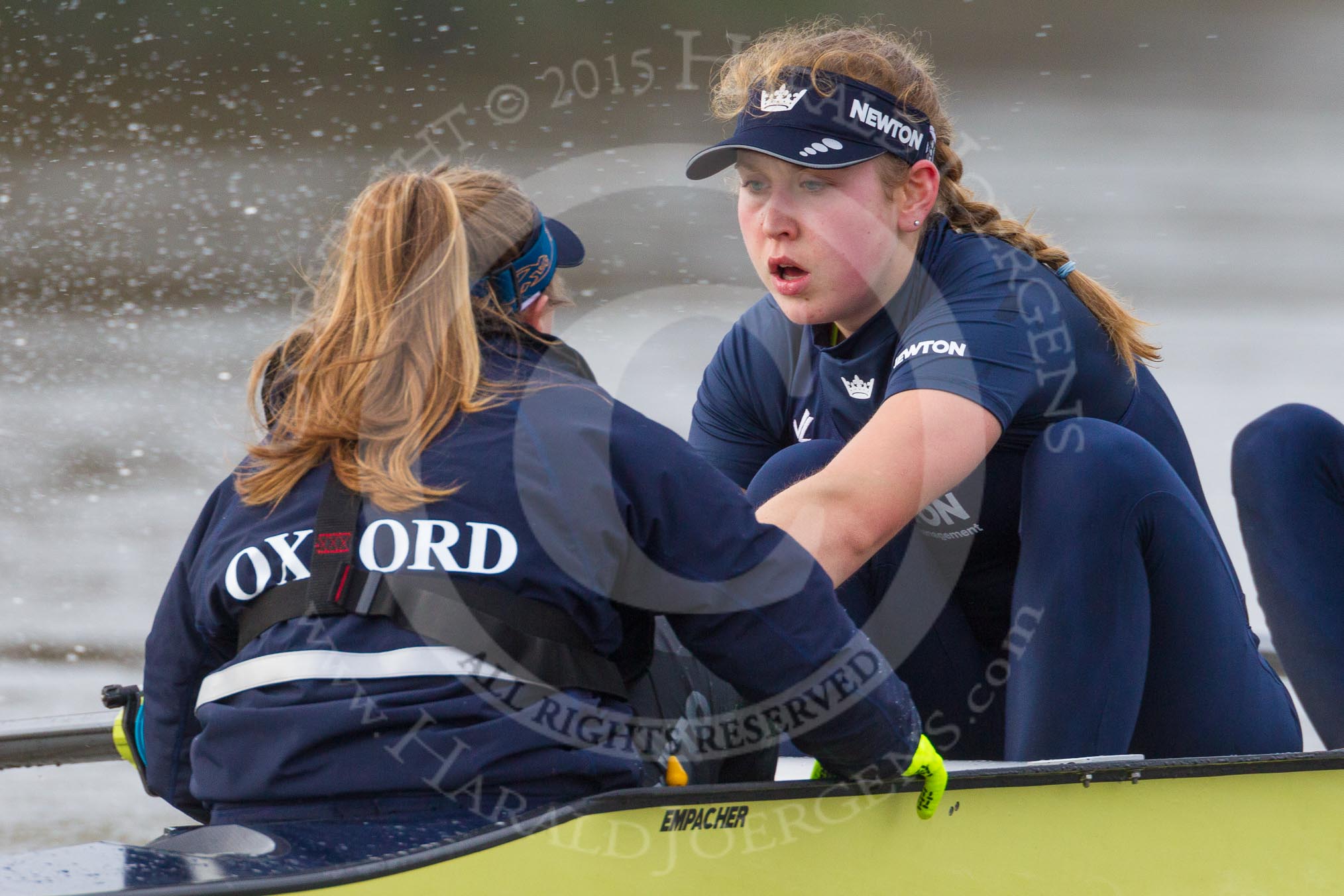 The Boat Race season 2016 - Women's Boat Race Trial Eights (OUWBC, Oxford): "Charybdis" , here cox-Morgan Baynham-Williams, stroke-Kate Erickson.
River Thames between Putney Bridge and Mortlake,
London SW15,

United Kingdom,
on 10 December 2015 at 12:26, image #217