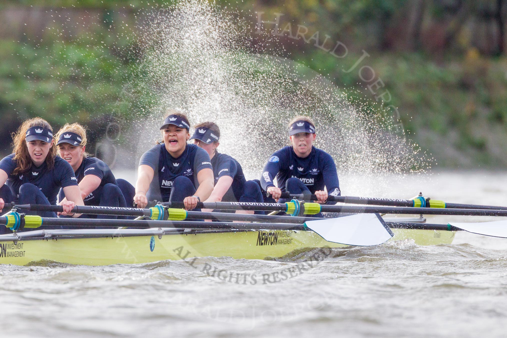 The Boat Race season 2016 - Women's Boat Race Trial Eights (OUWBC, Oxford): "Charybdis", here 5-Ruth Siddorn, 4-Emma Spruce, 3-Lara Pysden, 2-Christina Fleischer, bow-Georgie Daniell.
River Thames between Putney Bridge and Mortlake,
London SW15,

United Kingdom,
on 10 December 2015 at 12:35, image #294