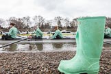The Boat Race season 2016 - Women's Boat Race Trial Eights (CUWBC, Cambridge): "Tideway", the white CUWBC boat, and the yellow "Twickenham" behind.
River Thames between Putney Bridge and Mortlake,
London SW15,

United Kingdom,
on 10 December 2015 at 10:19, image #20