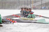The Boat Race season 2016 - Women's Boat Race Trial Eights (CUWBC, Cambridge): "Twickenham" in the lead at Fulham Reach.
River Thames between Putney Bridge and Mortlake,
London SW15,

United Kingdom,
on 10 December 2015 at 11:08, image #70