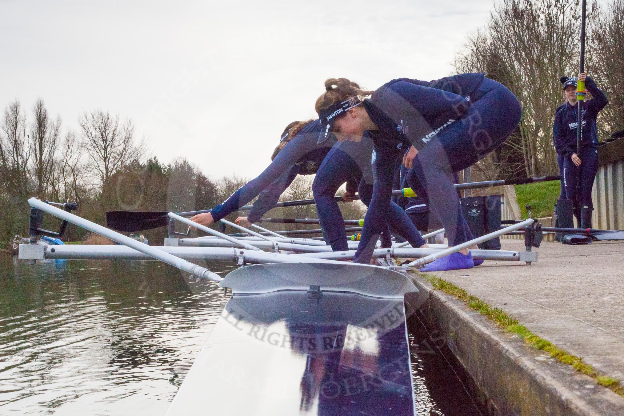 The Boat Race season 2016 - OUWBC training Wallingford: The OUWBC reserve boat crew getting ready for their training session on the Thames at Wallingford.
River Thames,
Wallingford,
Oxfordshire,

on 29 February 2016 at 15:16, image #34