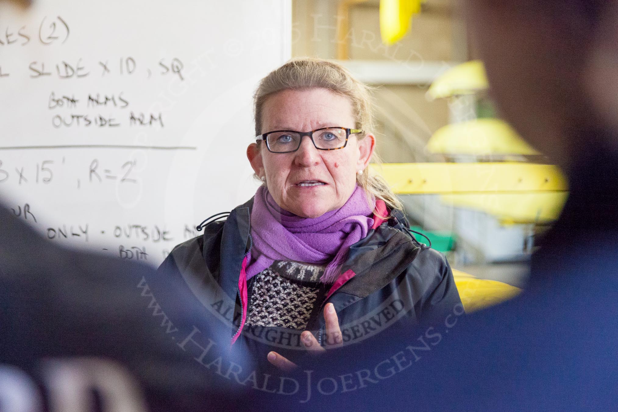 The Boat Race season 2016 - OUWBC training Wallingford: Chistine Wilson, OUWBC head coach, during a pre-traing briefing.
River Thames,
Wallingford,
Oxfordshire,

on 29 February 2016 at 15:27, image #46