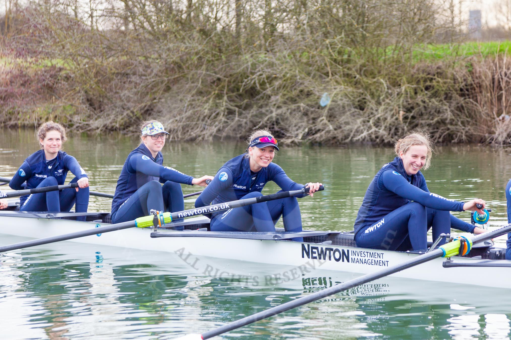 The Boat Race season 2016 - OUWBC training Wallingford: At the start of the OUWBC Blue Boat training session - Joanne Jansen, Ruth Siddorn, Elo Luik and Anastasia Chitty.
River Thames,
Wallingford,
Oxfordshire,

on 29 February 2016 at 15:46, image #56