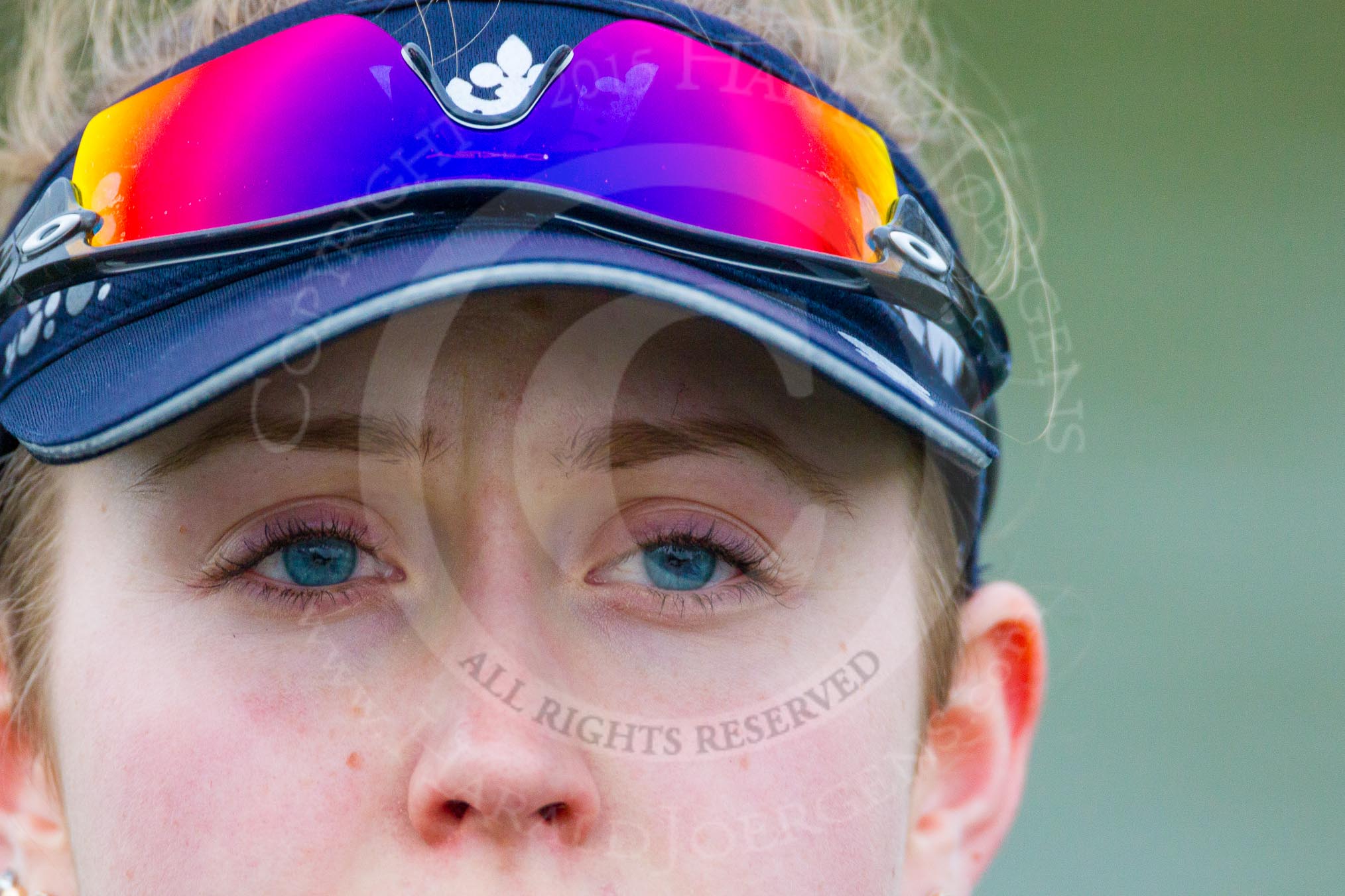 The Boat Race season 2016 - OUWBC training Wallingford: The eyes of Maddy Badcott, OUWBC president and 7 seat in the Oxford Blue Boat.
River Thames,
Wallingford,
Oxfordshire,

on 29 February 2016 at 15:56, image #74