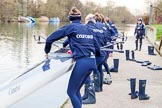 The Boat Race season 2016 - OUWBC training Wallingford: The OUWBC Blue Boat crew getting ready for their training session on the Thames at Wallingford.
River Thames,
Wallingford,
Oxfordshire,

on 29 February 2016 at 15:32, image #53