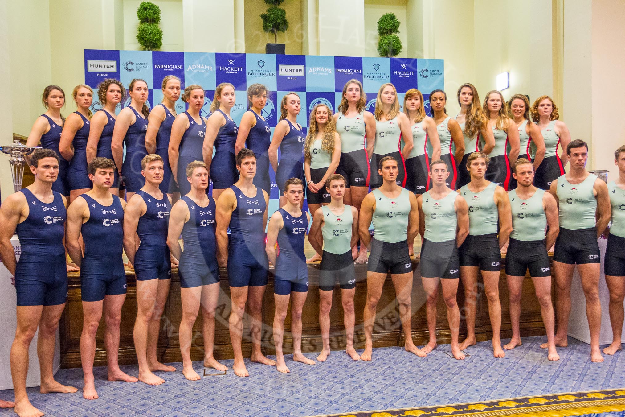 The Boat Race season 2016 - Crew Announcement and Weigh-In: The Cancer Research Boat Races Crew Announcement group photos - the Oxford women and men on the left, Cambridge on the right.
Westmister Hall, Westminster,
London SW11,

United Kingdom,
on 01 March 2016 at 10:31, image #87