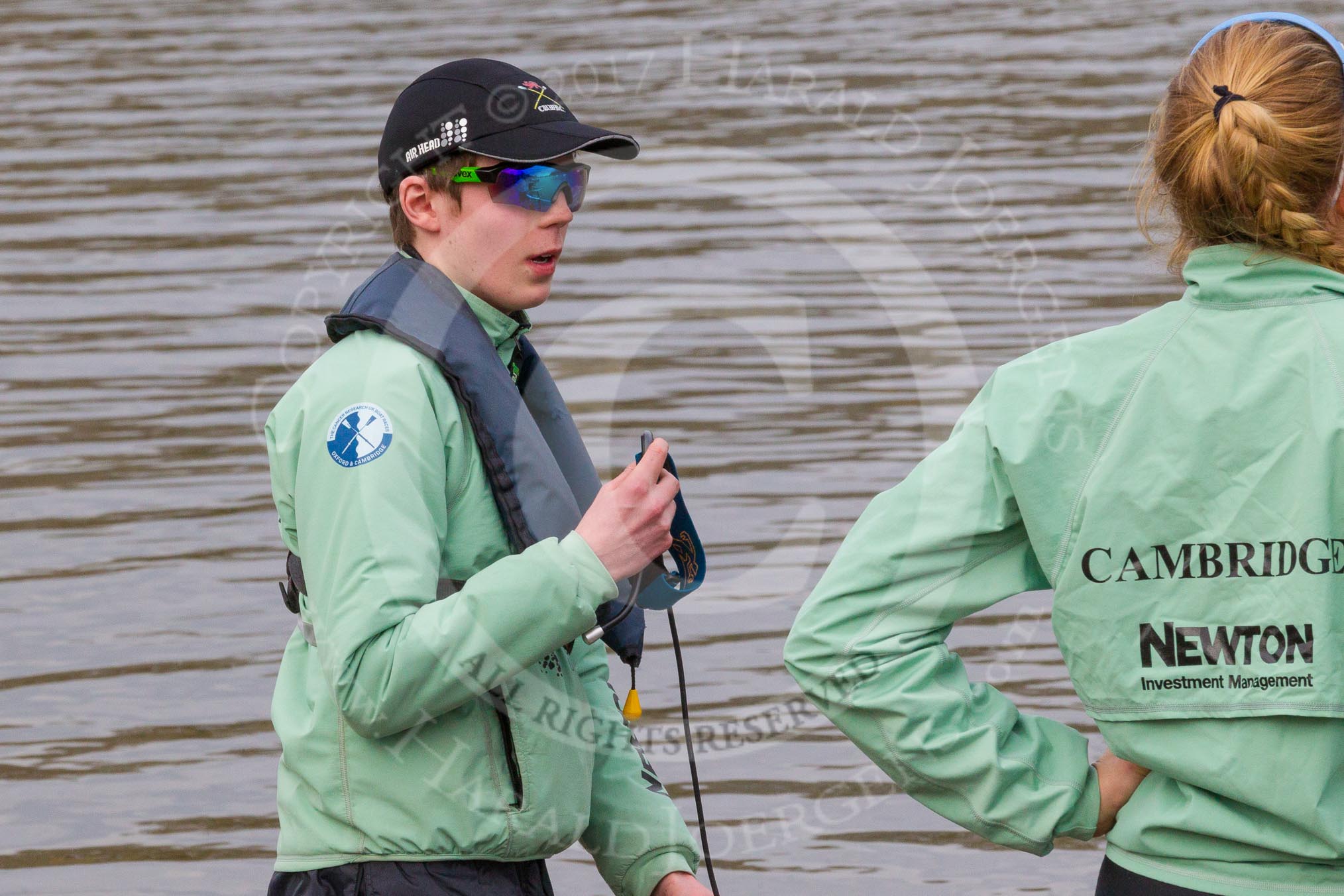 The Boat Race season 2017 - Women's Boat Race Fixture CUWBC vs Univerity of London: CUWBC cox Matthew Holland with stroke Alice White before the race.
River Thames between Putney Bridge and Mortlake,
London SW15,

United Kingdom,
on 19 February 2017 at 15:15, image #4