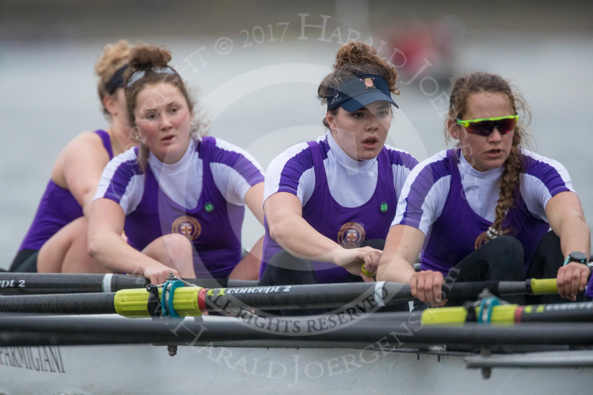 The Boat Race season 2017 - Women's Boat Race Fixture CUWBC vs Univerity of London: The UL eight, here bow - Emily Wilks, 2 - Catherine Ador, 3 - Fionnuala Gannon, 4 - Sara Parfett.
River Thames between Putney Bridge and Mortlake,
London SW15,

United Kingdom,
on 19 February 2017 at 16:26, image #140