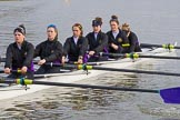 The Boat Race season 2017 - Women's Boat Race Fixture CUWBC vs Univerity of London: The UL boat before the reace, here 6 - Georgia Stratham, 5 - Charlotte Hodgkins-Byrne, 4 - Sara Parfett, 3 - Fionnuala Gannon, 2 - Catherine Ador, bow - Emily Wilks.
River Thames between Putney Bridge and Mortlake,
London SW15,

United Kingdom,
on 19 February 2017 at 15:22, image #16