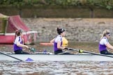 The Boat Race season 2017 - Women's Boat Race Fixture CUWBC vs Univerity of London: The UL eight before the start of the race,  5 - Charlotte Hodgkins-Byrne, 6 - Georgia Stratham, 7 - Ally French.
River Thames between Putney Bridge and Mortlake,
London SW15,

United Kingdom,
on 19 February 2017 at 15:49, image #25