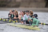Photo 1702191614371X27640HaraldJoergens The Boat Race season 2017 - Women's Boat Race Fixture CUWBC vs Univerity of London: The first part of the fixture ended at Hammersmith Brdige, CUWBC (bow - Claire Lambe, 2 - Kirsten Van Fosen, 3 - Ashton Brown, 4 - Imogen Grant, 5 - Holy Hill, 6 - Melissa Wilson, 7 - Myriam Goudet, stroke - Alice White, cox - Matthew Holland) during a debrief from their coaches.
River Thames between Putney Bridge and Mortlake,
London SW15,
United Kingdom,
on 19 February 2017 at 16:14, image #102