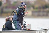 Photo 1702191614411X27644HaraldJoergens The Boat Race season 2017 - Women's Boat Race Fixture CUWBC vs Univerity of London: CUWBC coach Rob Baker in the tin boat during the debrief after the first part of the fixture.
River Thames between Putney Bridge and Mortlake,
London SW15,
United Kingdom,
on 19 February 2017 at 16:14, image #104