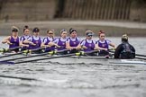 The Boat Race season 2017 - Women's Boat Race Fixture CUWBC vs Univerity of London: The UL eigth, bow - Emily Wilks, 2 - Catherine Ador, 3 - Fionnuala Gannon, 4 - Sara Parfett, 5 - Charlotte Hodgkins-Byrne, 6 - Georgia Stratham, 7 - Ally French, stroke - Robyn Hart-Winks, cox - Lauren Holland.
River Thames between Putney Bridge and Mortlake,
London SW15,

United Kingdom,
on 19 February 2017 at 16:17, image #107