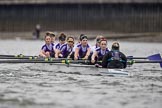 The Boat Race season 2017 - Women's Boat Race Fixture CUWBC vs Univerity of London: The UL eigth, bow - Emily Wilks, 2 - Catherine Ador, 3 - Fionnuala Gannon, 4 - Sara Parfett, 5 - Charlotte Hodgkins-Byrne, 6 - Georgia Stratham, 7 - Ally French, stroke - Robyn Hart-Winks, cox - Lauren Holland.
River Thames between Putney Bridge and Mortlake,
London SW15,

United Kingdom,
on 19 February 2017 at 16:19, image #109