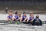 The Boat Race season 2017 - Women's Boat Race Fixture CUWBC vs Univerity of London: The UL eigth, bow - Emily Wilks, 2 - Catherine Ador, 3 - Fionnuala Gannon, 4 - Sara Parfett, 5 - Charlotte Hodgkins-Byrne, 6 - Georgia Stratham, 7 - Ally French, stroke - Robyn Hart-Winks, cox - Lauren Holland.
River Thames between Putney Bridge and Mortlake,
London SW15,

United Kingdom,
on 19 February 2017 at 16:19, image #110