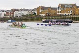 The Boat Race season 2017 - Women's Boat Race Fixture CUWBC vs Univerity of London: CUWBC and UL BC at the start of the second piece of the fixture, near Chiswick Pier.
River Thames between Putney Bridge and Mortlake,
London SW15,

United Kingdom,
on 19 February 2017 at 16:20, image #115
