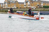 Photo 1702191620391D47228HaraldJoergens The Boat Race season 2017 - Women's Boat Race Fixture CUWBC vs Univerity of London: Race umpire Sarah Winckless in the umpire's launch at the flying start to the second piece of the fixture.
River Thames between Putney Bridge and Mortlake,
London SW15,
United Kingdom,
on 19 February 2017 at 16:20, image #116