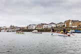 Photo 1702191620505SR8836HaraldJoergens The Boat Race season 2017 - Women's Boat Race Fixture CUWBC vs Univerity of London: Race umpire Sarah Winckless in the umpire's launch at the flying start to the second piece of the fixture.
River Thames between Putney Bridge and Mortlake,
London SW15,
United Kingdom,
on 19 February 2017 at 16:20, image #117