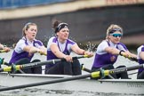 Photo 1702191621181X27710HaraldJoergens The Boat Race season 2017 - Women's Boat Race Fixture CUWBC vs Univerity of London: The UL boat, here 5 - Charlotte Hodgkins-Byrne, 6 - Georgia Stratham, 7 - Ally French.
River Thames between Putney Bridge and Mortlake,
London SW15,
United Kingdom,
on 19 February 2017 at 16:21, image #119
