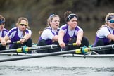 The Boat Race season 2017 - Women's Boat Race Fixture CUWBC vs Univerity of London: The UL boat, here 3 - Fionnuala Gannon, 4 - Sara Parfett, 5 - Charlotte Hodgkins-Byrne, 6 - Georgia Stratham, 7 - Ally French.
River Thames between Putney Bridge and Mortlake,
London SW15,

United Kingdom,
on 19 February 2017 at 16:22, image #125