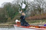 The Boat Race season 2017 - Women's Boat Race Fixture CUWBC vs Univerity of London: Race umpire Sarah Winckless in the umpire's launch.
River Thames between Putney Bridge and Mortlake,
London SW15,

United Kingdom,
on 19 February 2017 at 16:25, image #133