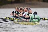 The Boat Race season 2017 - Women's Boat Race Fixture CUWBC vs Univerity of London: The CUWBC eight, bow - Claire Lambe, 2 - Kirsten Van Fosen, 3 - Ashton Brown, 4 - Imogen Grant, 5 - Holy Hill, 6 - Melissa Wilson, 7 - Myriam Goudet, stroke - Alice White, cox - Matthew Holland.
River Thames between Putney Bridge and Mortlake,
London SW15,

United Kingdom,
on 19 February 2017 at 16:25, image #134