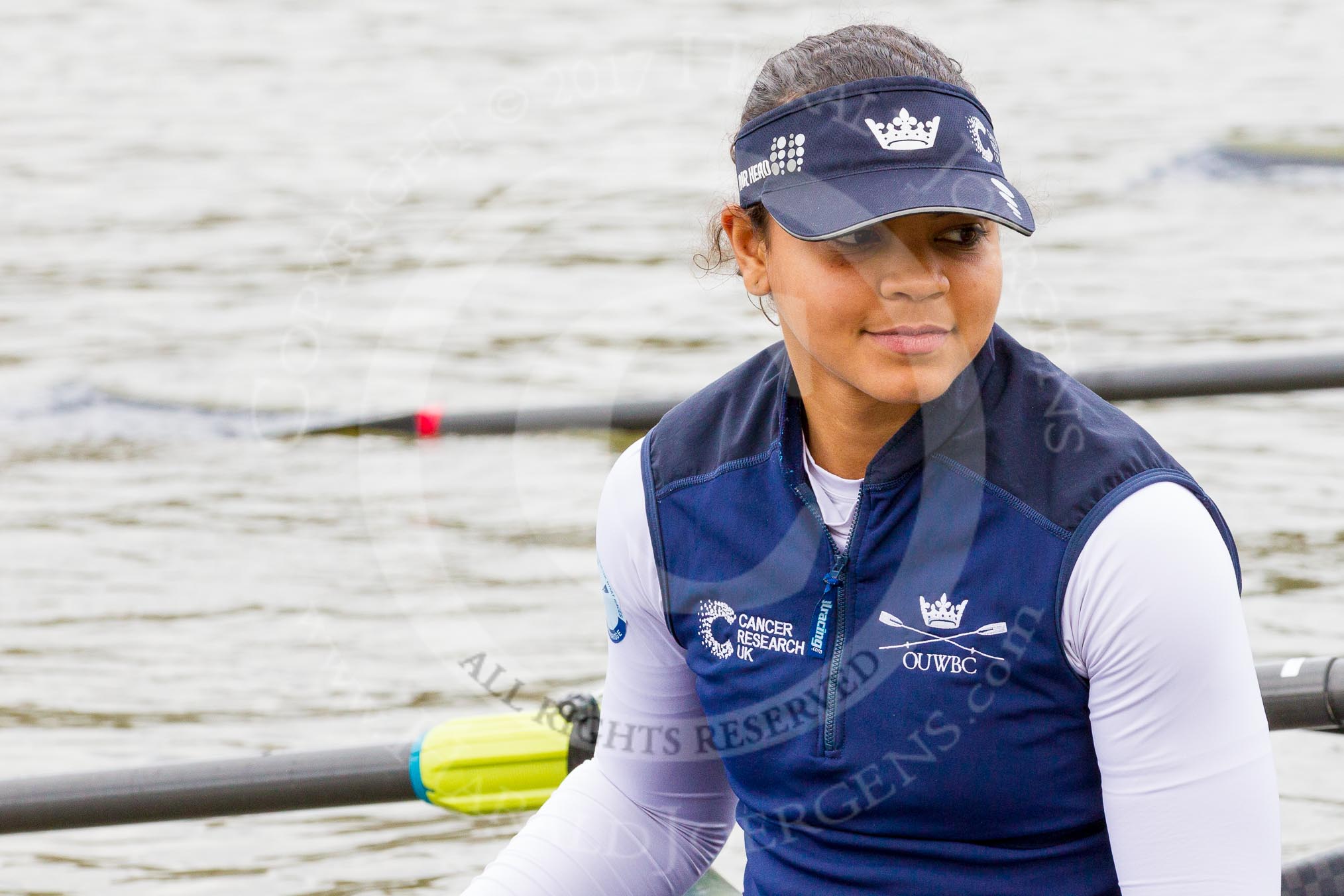 The Cancer Research UK Boat Race season 2017 - Women's Boat Race Fixture OUWBC vs Molesey BC: OUWBC's 7 seat Jenna Hebert.
River Thames between Putney Bridge and Mortlake,
London SW15,

United Kingdom,
on 19 March 2017 at 15:20, image #12