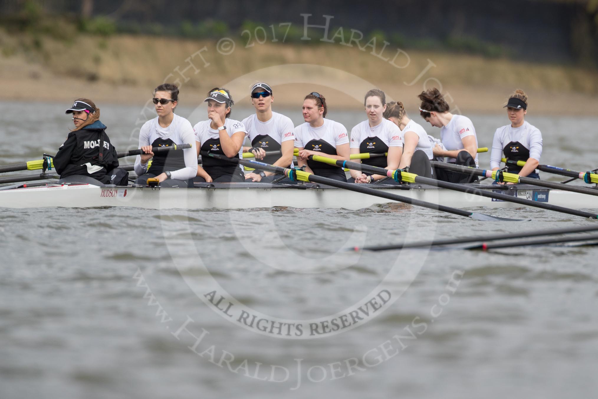 The Cancer Research UK Boat Race season 2017 - Women's Boat Race Fixture OUWBC vs Molesey BC: The Molesey boat - cox Anna Corderoy, S Ruth Whyman, 7 Gabriella Rodriguez, 6 Elo Luik, 5 Katie Bartlett, 4 Claire McKeown, 3 Lucy Primmer, 2 Caitlin Boyland, B Emma McDonald.
River Thames between Putney Bridge and Mortlake,
London SW15,

United Kingdom,
on 19 March 2017 at 15:53, image #37