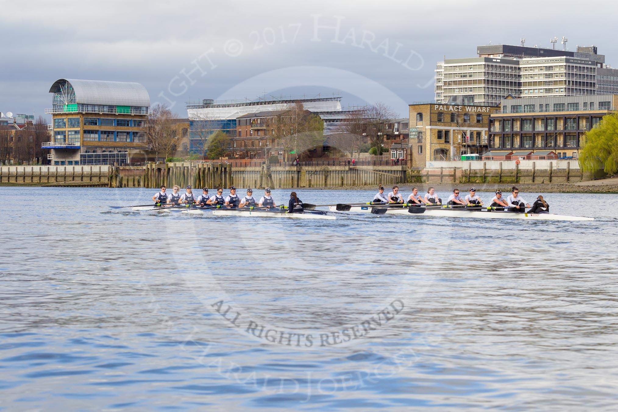 The Cancer Research UK Boat Race season 2017 - Women's Boat Race Fixture OUWBC vs Molesey BC: OUWBC extending their lead further at Palace Wharf.
River Thames between Putney Bridge and Mortlake,
London SW15,

United Kingdom,
on 19 March 2017 at 16:05, image #80