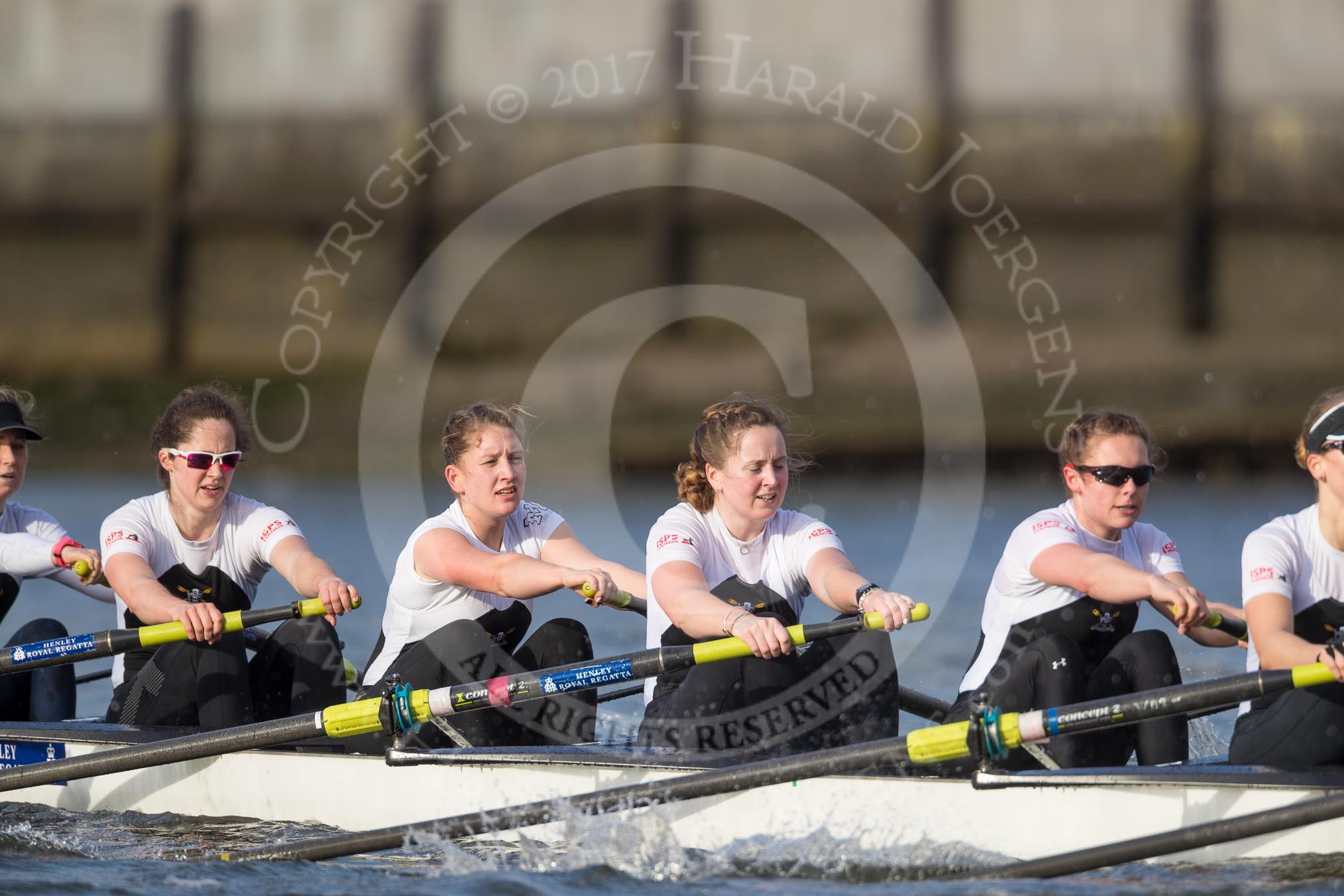 The Cancer Research UK Boat Race season 2017 - Women's Boat Race Fixture OUWBC vs Molesey BC: The Molesey boat, here bow Emma McDonald, 2 Caitlin Boyland, 3 Lucy Primmer, 4 Claire McKeown, 5 Katie Bartlett.
River Thames between Putney Bridge and Mortlake,
London SW15,

United Kingdom,
on 19 March 2017 at 16:05, image #90