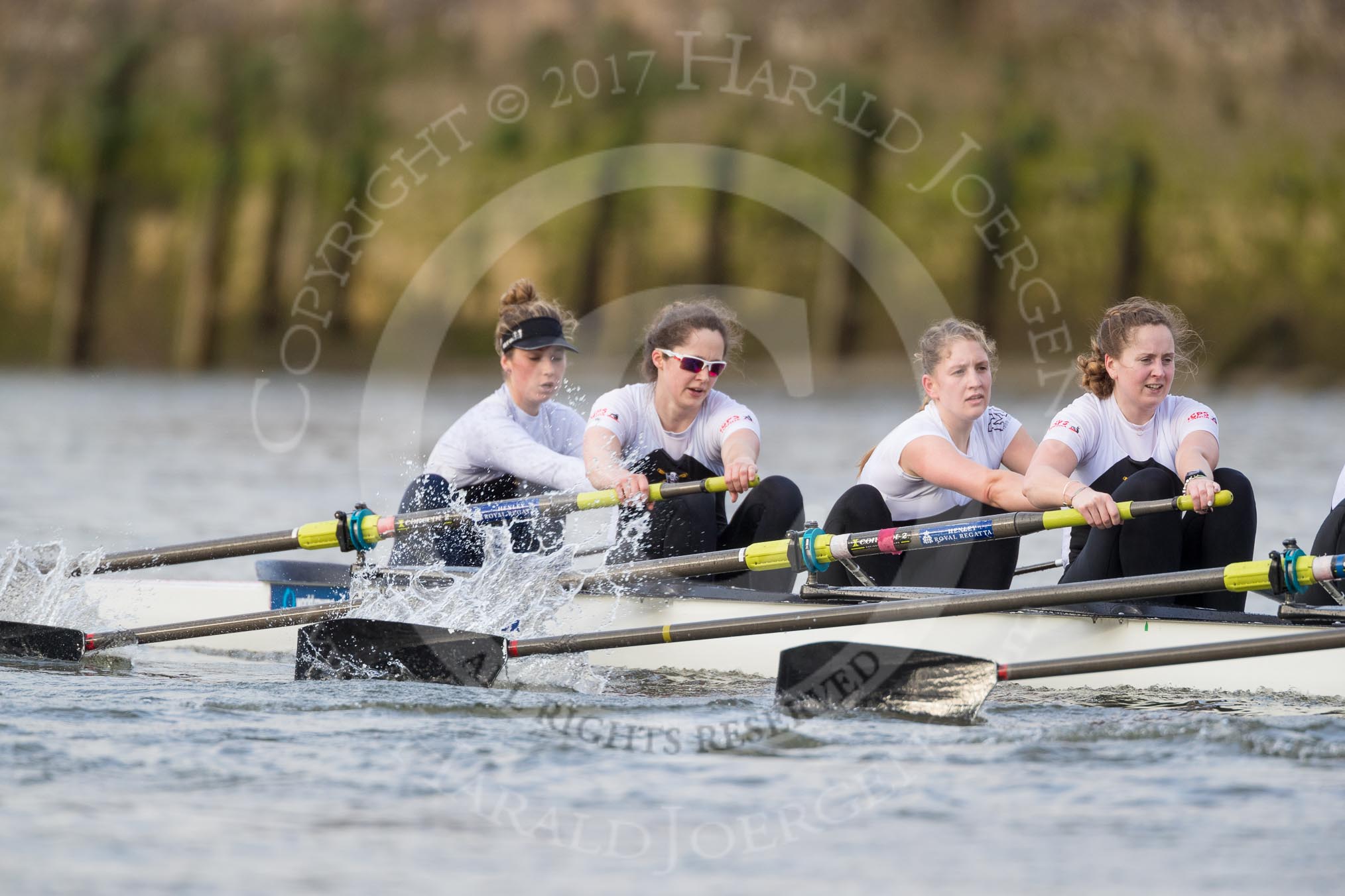 The Cancer Research UK Boat Race season 2017 - Women's Boat Race Fixture OUWBC vs Molesey BC: The Molesey boat, here bow Emma McDonald, 2 Caitlin Boyland, 3 Lucy Primmer, 4 Claire McKeown.
River Thames between Putney Bridge and Mortlake,
London SW15,

United Kingdom,
on 19 March 2017 at 16:06, image #94