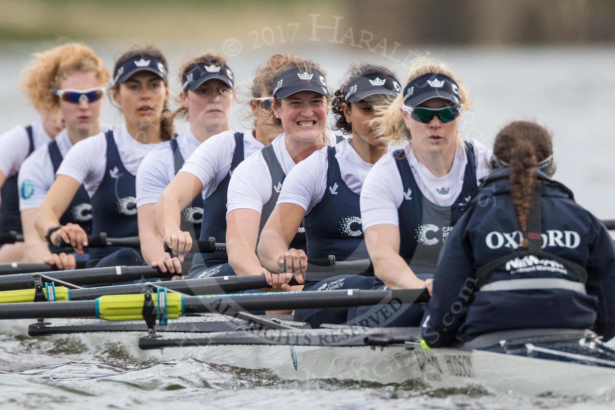 The Cancer Research UK Boat Race season 2017 - Women's Boat Race Fixture OUWBC vs Molesey BC: OUWBC starting at the second part of the fixture - bow Alice Roberts, 2 Beth Bridgman, 3 Rebecca Te Water Naude, 4 Rebecca Esselstein, 5 Chloe Laverack, 6 Harriet Austin, 7 Jenna Hebert, stroke Emily Cameron, cox Eleanor Shearer.
River Thames between Putney Bridge and Mortlake,
London SW15,

United Kingdom,
on 19 March 2017 at 16:21, image #127