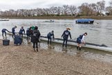 The Cancer Research UK Boat Race season 2017 - Women's Boat Race Fixture OUWBC vs Molesey BC: OUWBC getting their boat ready fro the fixture - S Emily Cameron, 7 Jenna Hebert, 6 Harriet Austin, 5 Chloe Laverack,  4 Rebecca Esselstein,  3 Rebecca Te Water Naude, 2 Beth Bridgman, B Alice Roberts.
River Thames between Putney Bridge and Mortlake,
London SW15,

United Kingdom,
on 19 March 2017 at 15:17, image #6