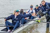 The Cancer Research UK Boat Race season 2017 - Women's Boat Race Fixture OUWBC vs Molesey BC: OUWBC getting their boat ready for the fixture - S Emily Cameron throwing wellies, , 7 Jenna Hebert, 6 Harriet Austin, 5 Chloe Laverack,  4 Rebecca Esselstein.
River Thames between Putney Bridge and Mortlake,
London SW15,

United Kingdom,
on 19 March 2017 at 15:20, image #11