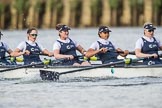 The Cancer Research UK Boat Race season 2017 - Women's Boat Race Fixture OUWBC vs Molesey BC: The OUWBC boat, here 5 Chloe Laverack, 6 Harriet Austin, 7 Jenna Hebert, stroke Emily Cameron.
River Thames between Putney Bridge and Mortlake,
London SW15,

United Kingdom,
on 19 March 2017 at 16:04, image #74
