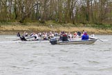 The Cancer Research UK Boat Race season 2017 - Women's Boat Race Fixture OUWBC vs Molesey BC: The fixture has two parts. After OUWBC won the first part, it's time for a short break , and advice/ supplies from the coaches in the tin boats.
River Thames between Putney Bridge and Mortlake,
London SW15,

United Kingdom,
on 19 March 2017 at 16:13, image #122