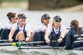 The Cancer Research UK Boat Race season 2017 - Women's Boat Race Fixture OUWBC vs Molesey BC: OUWBC starting at the second part of the fixture - 5 Chloe Laverack, 6 Harriet Austin, 7 Jenna Hebert, stroke Emily Cameron, cox Eleanor Shearer.
River Thames between Putney Bridge and Mortlake,
London SW15,

United Kingdom,
on 19 March 2017 at 16:21, image #130