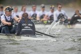 The Cancer Research UK Boat Race season 2017 - Women's Boat Race Fixture OUWBC vs Molesey BC: At the finish line of the second part of the fixture, in the OUWBC boat stroke Emily Cameron, cox Eleanor Shearer.
River Thames between Putney Bridge and Mortlake,
London SW15,

United Kingdom,
on 19 March 2017 at 16:25, image #161
