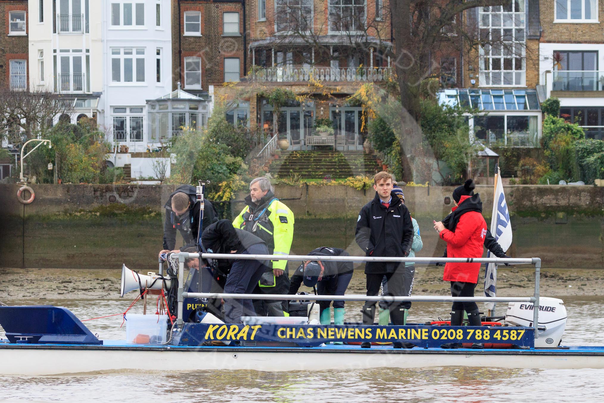 The Boat Race season 2018 - Women's Boat Race Trial Eights (CUWBC, Cambridge): The boat of race umpire Sir Matthew Pinsent.
River Thames between Putney Bridge and Mortlake,
London SW15,

United Kingdom,
on 05 December 2017 at 12:30, image #32