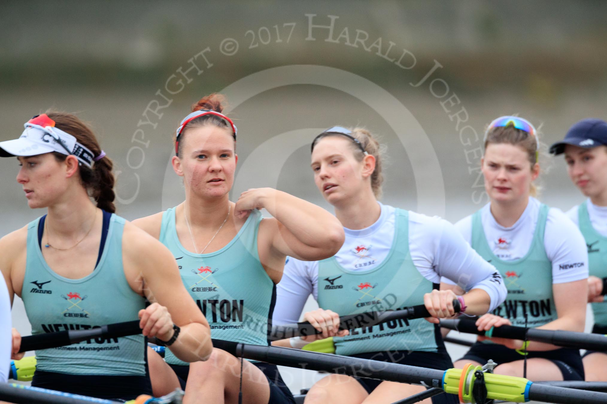 The Boat Race season 2018 - Women's Boat Race Trial Eights (CUWBC, Cambridge): Expecto Patronu, here 6 Thea Zabell, 5 Kelsey Barolak, 4 Laura Foster, 3 Sally O Brien, 2 Millie Perrin.
River Thames between Putney Bridge and Mortlake,
London SW15,

United Kingdom,
on 05 December 2017 at 12:38, image #44