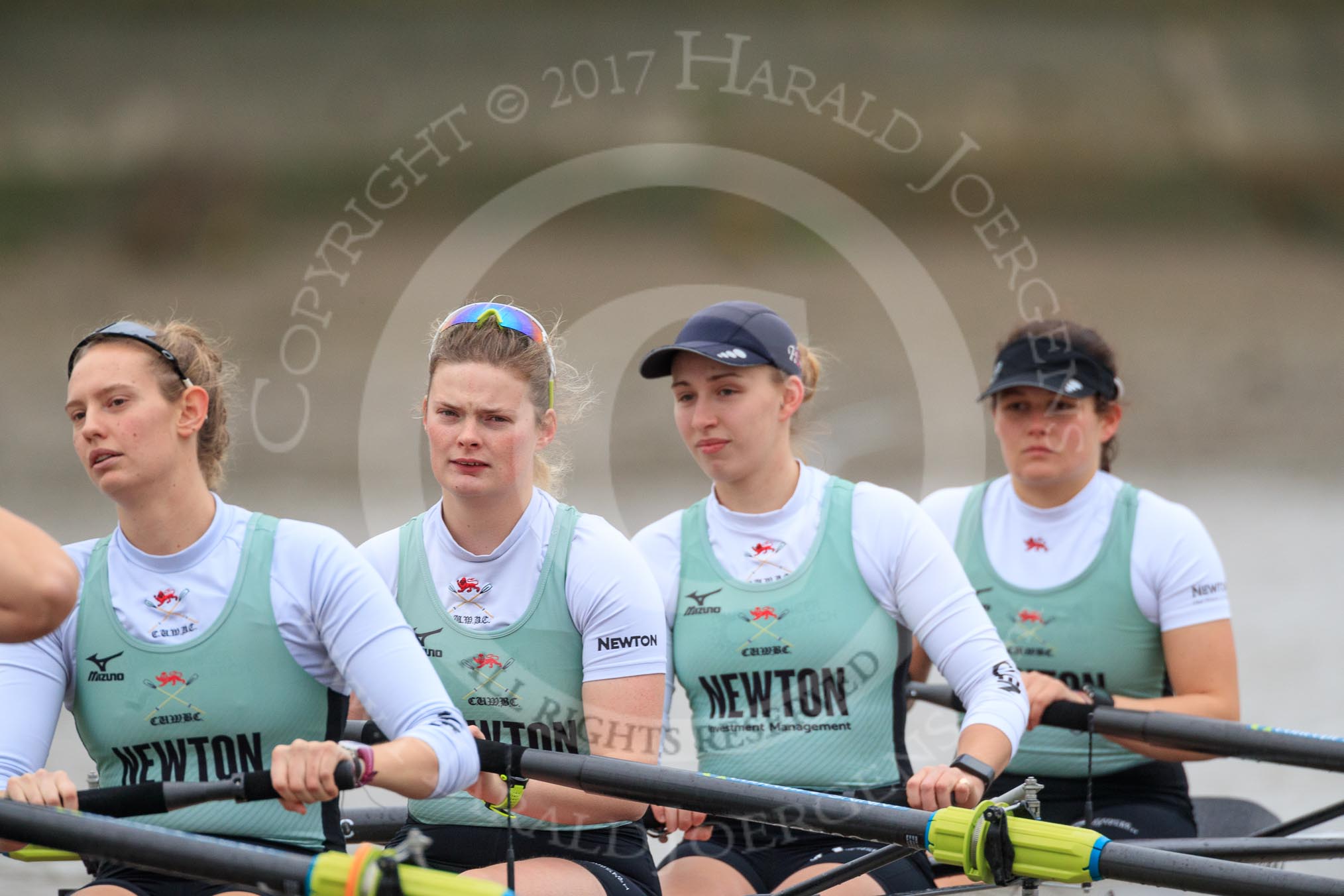 The Boat Race season 2018 - Women's Boat Race Trial Eights (CUWBC, Cambridge): Expecto Patronu, here 4 Laura Foster, 3 Sally O Brien, 2 Millie Perrin, bow Eve Caroe.
River Thames between Putney Bridge and Mortlake,
London SW15,

United Kingdom,
on 05 December 2017 at 12:38, image #43